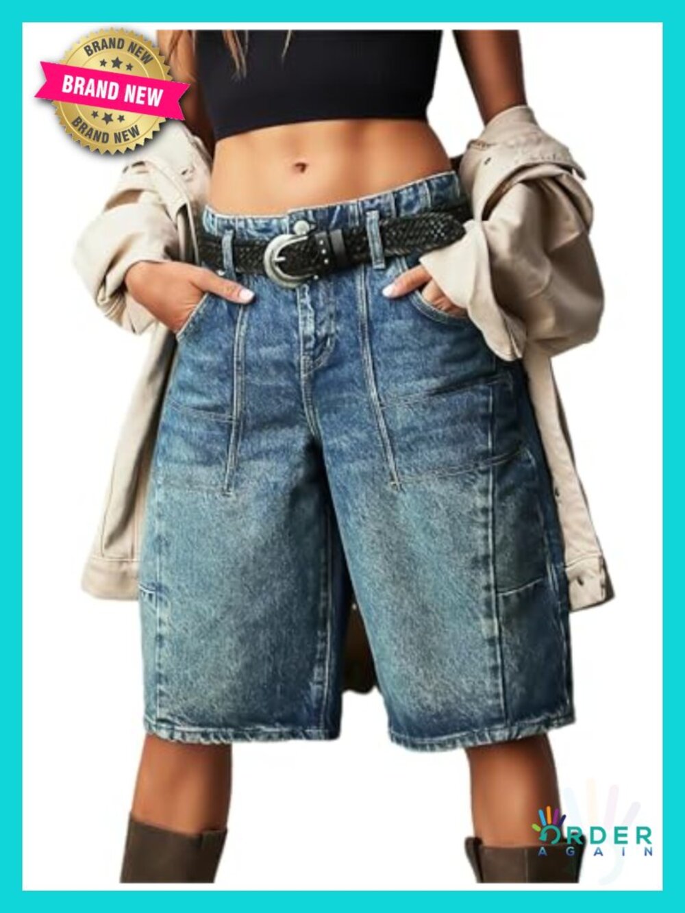 Denim Bermuda Long Shorts Low Waist Baggy Barrel Short Pants - Picture 1 of 5